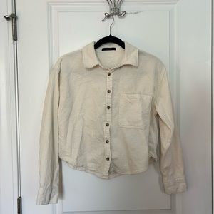 Forever 21 Off White Corduroy Long Sleeve Button Up Top